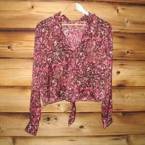 NWT Wilfred Aritzia Tie Front Print Blouse Top